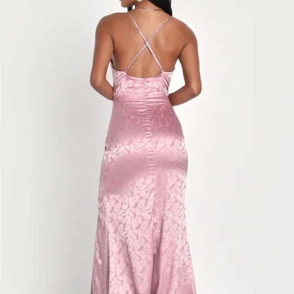NWT Lulus Chic Personality Mauve Pink Satin Jacquard Mermaid Maxi Dress Size XL - Picture 4 of 6